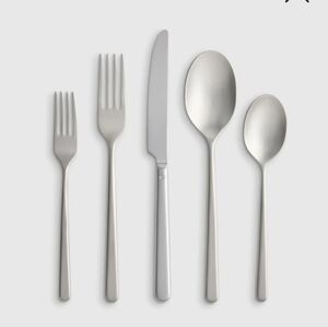 NEW! Quince- Sambonet Gia Minimalist 20 Piece Brushed Steel Flatware Set! (#C)